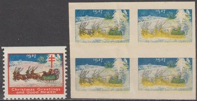 EDSROOM-21512 US Christmas Seal WX39 1927 Trial Color Proof Block of 4 & Stamp - Image 1 of 2