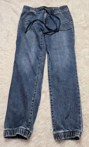 Risen Blue Denim Elastic Waist Jogger Jeans Size 13 31x28 Juniors  - Picture 1 of 11
