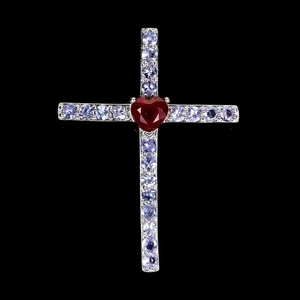 925 Sterling Silver Pendant Heart Ruby 6mm Tanzanite Gemstone Cross Jewelry - Picture 1 of 14