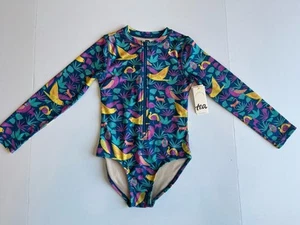 Tea Collection Size 7 Girls One Piece Long Sleeve Swimsuit Birds Floral UPF NWT - Picture 1 of 5