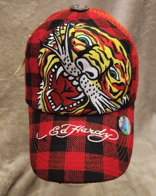 Sombrero Don Ed Hardy Buffalo a Cuadros Snapback Bordado Tigre Camionero Rojo Negro Nuevo con Etiquetas Foto 1 de 4