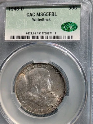 1948 D Franklin Silver Half Dollar 50C Graded by PCGS MS65FBL”Toned” Witterbrick - Image 1 of 4