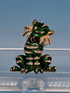 Vintage Alice Caviness Stil grüner Tiger Emaille Strass Anstecknadel Brosche Markenlos - Bild 1 von 7