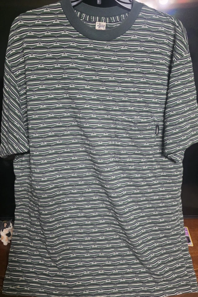 Винтажная рубашка Stussy в полоску с геометрией размер XL - Изображение 1 из 4