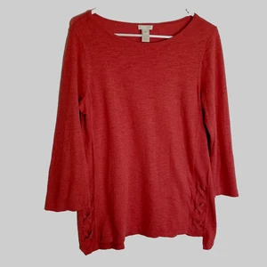 J Jill Sweater Women's Small Rose Pink Knit Cotton 3/4 Sleeve X's Detail - Picture 1 of 8