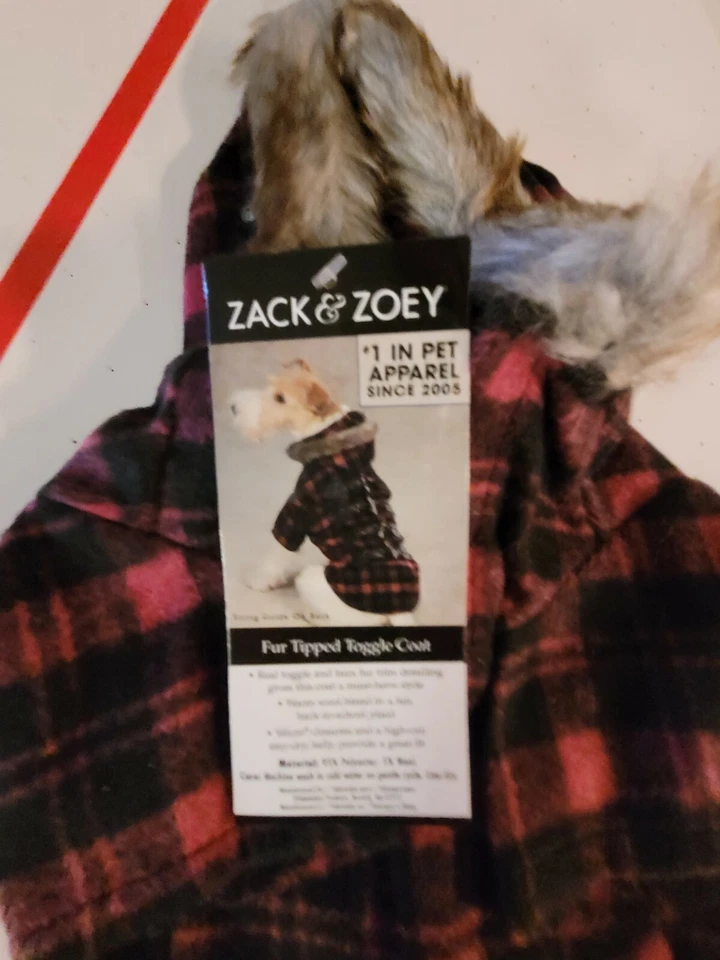 NUEVO CON ETIQUETAS ABRIGO DE INVIERNO DE FRANELA ROSA NEGRO ZACK & ZOEY RIBETE DE CAPUCHA DE PIEL + ACENTO DE PALANCA SM Foto 1 de 4