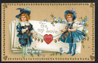 Edwardian Embossed Valentine Postcard: Boy, Girl. To My Love. Hearts & Flowers