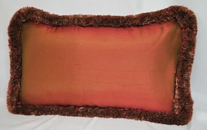 NEW Fringed Pillow made w Ralph Lauren Jardiniere Rossini Red Silk Fabric 20x12 - Picture 1 of 2