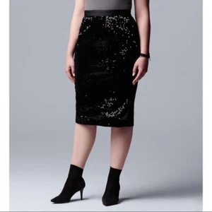 NWT Simply Vera Vera Wang Sequin Velvet Skirt Midi Black Size S - Picture 1 of 2