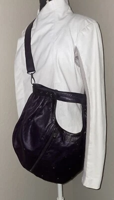 Hogan-Purple Leather Convertible Shoulder/Cross Body Hobo Bag-Stud Accents-Italy - Image 1 of 4