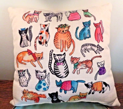 CATS and KITTENS  Colorful Toss Accent Decor Pillow    15"x 15"  ADORABLE  EUC - Image 1 of 4