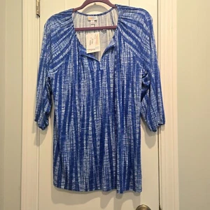 NWT - Lularoe Debra Peasant Top Blue stripes - Large - Rayon Spandex - Picture 1 of 12