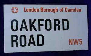 OAKFORD ROAD NW5 LONDON BOROUGH OF CAMDEN ENAMEL PORCELAIN STREET SIGN - Picture 1 of 4
