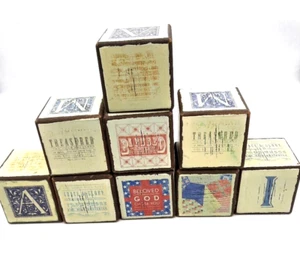 Vintage Style Set Of 9 Wooden Alphabet Blocks Bible Verses Country Home Decor - Picture 1 of 7