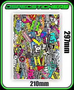 STICKERBOMB SHEET PRINTED VINYL DRIFT JDM WRAP STICKER BOMB RC DECAL A4 CAR - Picture 1 of 4