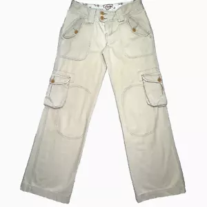 VTG Abercrombie East Coast Cargo Pants Womens Sz 0 Tan Wide Leg Knee Patch Y2K - Picture 1 of 5