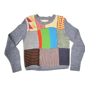Vintage PATCHWORK Embroidered Novelty Sweater Large Lightweight PANDORA Orlon - Picture 1 of 11
