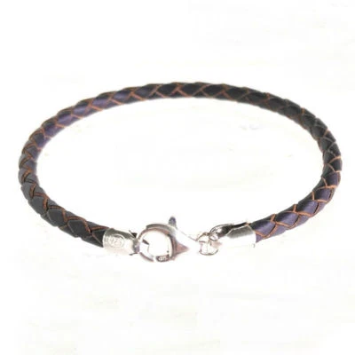 Pulsera de cuero trenzado de 4 mm broche de plata de ley 925 7" 8" 9"" para mujer u hombre Foto 1 de 4