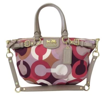 New NWT Coach Sophia Cherry Pink Khaki Signature Shoulder Satchel Purse 18636 - Image 1 of 4