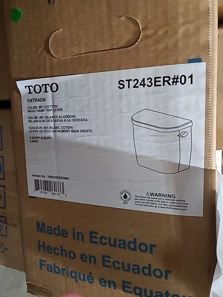 TOTO ST243ER#01 Entrada E-Max 1.28 GPF Toilet Tank-COTTON-FITS C243EF Round Bowl - Image 1 of 4