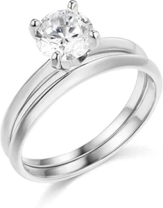 1.30 Ct Round Engagement Ring Set 14K White Gold Matching Band Simulated Diamond - Picture 1 of 7