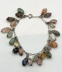 Vintage caged semi precious stone charm bracelet - Picture 1 of 7