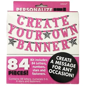 CREA TU PROPIO KIT DE BANNER (1) Rosa Personaliza Cumpleaños Colgante Decoración - Imagen 1 de 1
