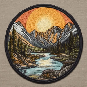 Mountain Sunset Patch Iron-on Applique Decorative Nature Badge Lake Forest - Picture 1 of 12