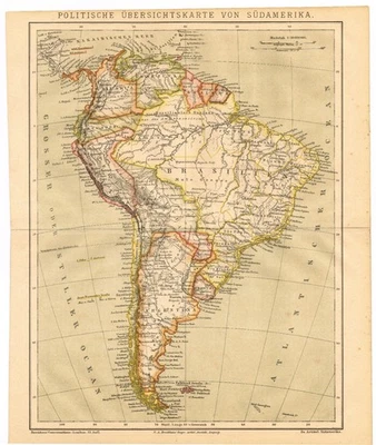 SOUTH AMERICA  PERU  BRASIL  ARGENTINA  CHILE  ORIGINAL  map  1886 - Image 1 of 4
