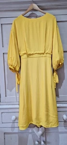 KITRI Yellow Open-Back Puff Sleeve Dress UK 10 • Midi Length • Cut-Out Detail - Picture 1 of 12