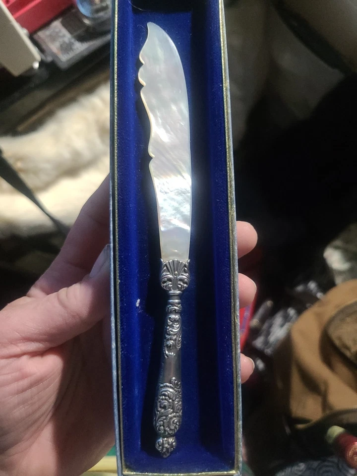 Antique Sterling Silver Caviar Knife/Letter Opener with Mother of Pearl Blade - Image 1 of 4