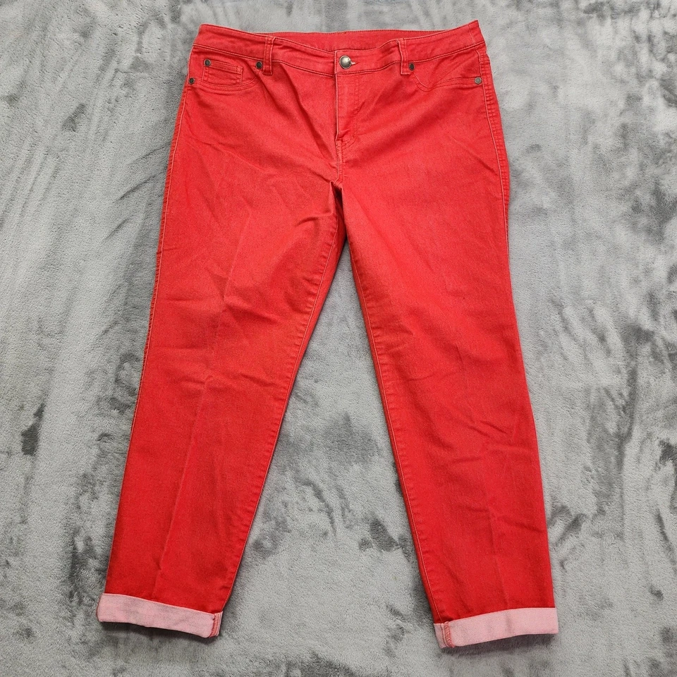 Pantalones de mezclilla Style&Co para mujer 14 rojos tiro medio ajustados con puños cortos elásticos informales Foto 1 de 4