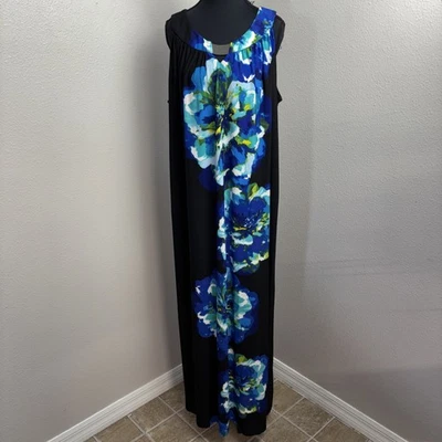 Maxi Vestido Para Mujer Catherines 1X Negro Floral Sin Mangas Elastizado Fiesta Vacaciones Foto 1 de 4