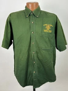 Vintage Police Shirt Men M Sheriff Badge Harris County Texas Button Down Olive - Picture 1 of 18