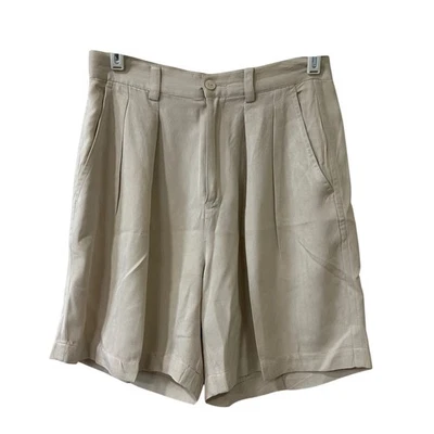 Tommy Bahama Womens Size 6 100% Silk Pleated Tan Shorts Resortwear Old Money - Image 1 of 4
