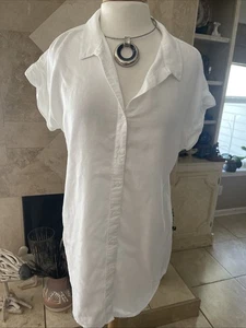 Camisa blanca con botones manga gorra costera de tela y piedra Anthropologie - túnica M - Imagen 1 de 14