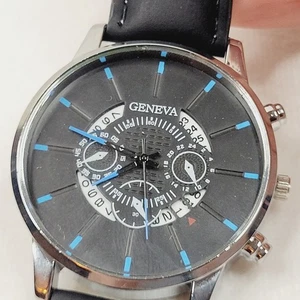 Reloj Geneva Hombre Esfera Negra y Correa Hora Fecha - Imagen 1 de 11