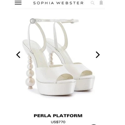 Sandália plataforma Sophia Webster Natalia Perla salto marfim e pérola 39 8,5 nupcial - Imagem 1 de 4