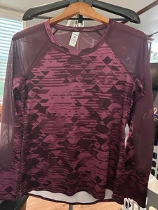 Reebok Camicia Donna Med Viola Geometrica Manica Lunga Traspirante Corsa Palestra - Foto 1 di 3