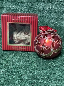 Waterford Holiday Heirlooms Christmas Lace Ball Ornament Gold Red Glitter In Box - Picture 1 of 9