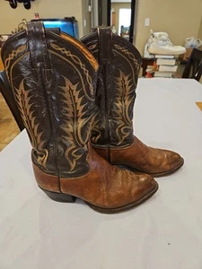 Tony Lama Cowboy Boots 8EE Style 6532 Two-Tone Leather Western USA Made - Picture 1 of 15
