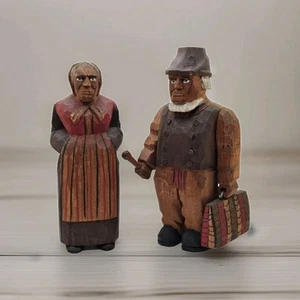 Vintage / Antique Wooden Folk Art Couple Sculptures. - Picture 1 of 16