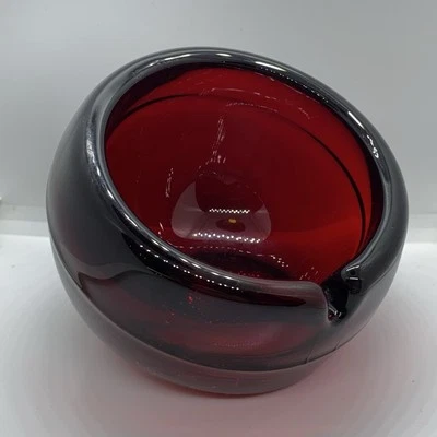 Vintage MCM Viking Ruby Red Glass Orb Ashtray Mid Century Modern - Image 1 of 4
