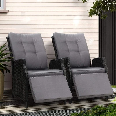 Gardeon 2PC Recliner Chairs Sun lounge Wicker Lounger Outdoor Furniture Adjustab - image 1 of 4