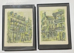 Pair Vtg Donabeth Jones Bourbon Street New Orleans Watercolors MCM Signed Framed - Picture 1 of 10