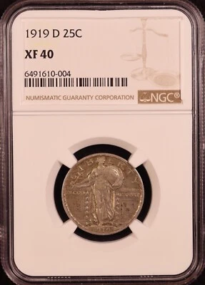 1919-D Standing Liberty Quarter - NGC XF40 -Rare Key Date! Nice Choice Original! - Image 1 of 4