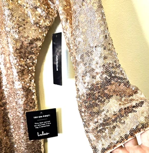 Mini Vestido Lulus Delightful Ways Talla Pequeña Oro Rosa Lentejuelas Club Gala Lujo NUEVO - Imagen 1 de 9