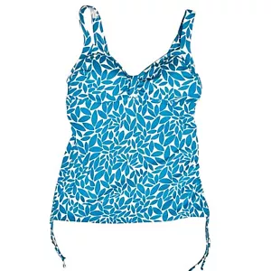 Land’ End Ocean Blue Tropical Leaf Top Adjustable-Side Swimsuit 12 NWOT - Picture 1 of 15