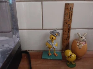 antique vintage lot Easter bunny chick egg ooak figures decoration handmade old - Picture 1 of 8