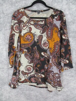 Женская блузка-туника Zac & Rachel топ 1X с принтом пейсли декольте 3/4 рукава - Изображение 1 из 4